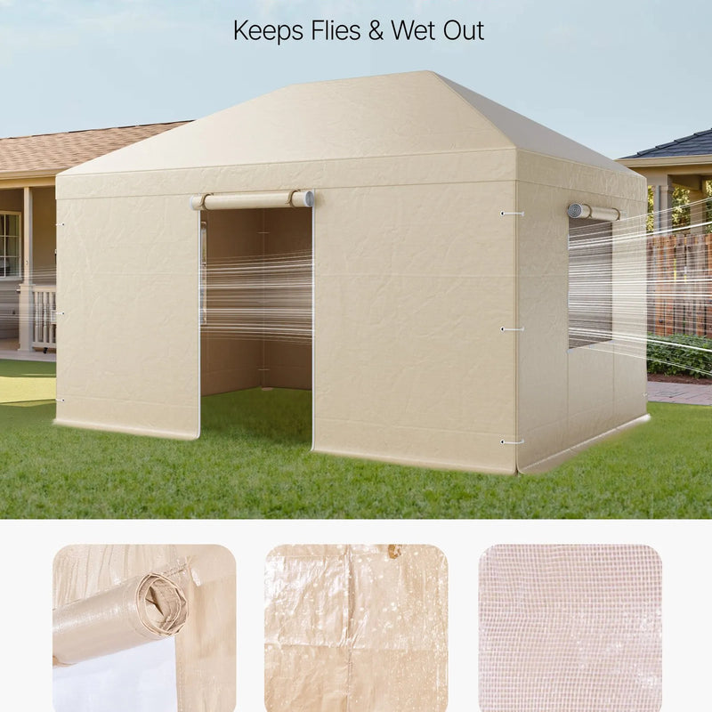 Ziemas paviljona pārsegs, piemērots 3,08 × 4,39 m cietā jumta paviljoniem, ar sienām un logiem, augstas blīvuma PE materiāls