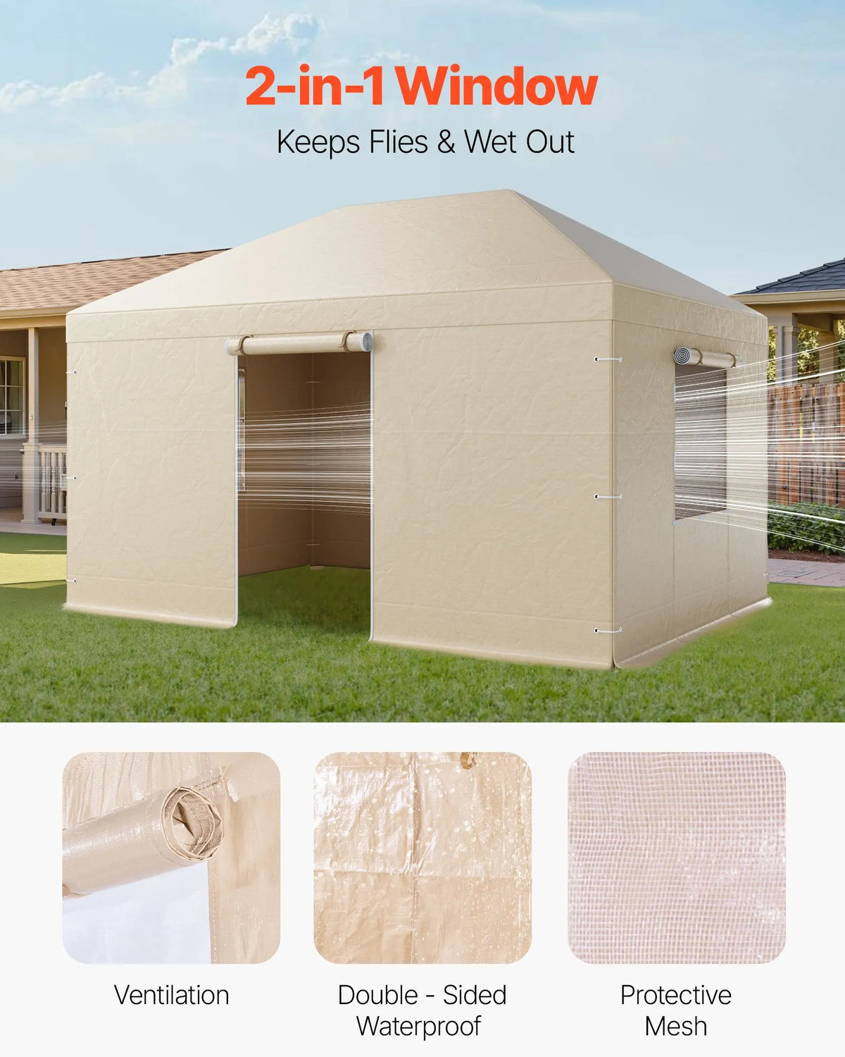 Winter Pavilion Cover, Suitable for 3.08 × 4.39 m Hard Roof Gazebos, with Walls and Windows, High-Density PE Material