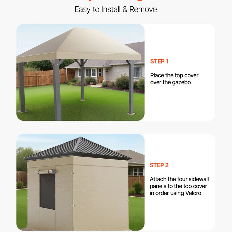 Ziemas paviljona pārsegs, piemērots 3,08 × 4,39 m cietā jumta paviljoniem, ar sienām un logiem, augstas blīvuma PE materiāls