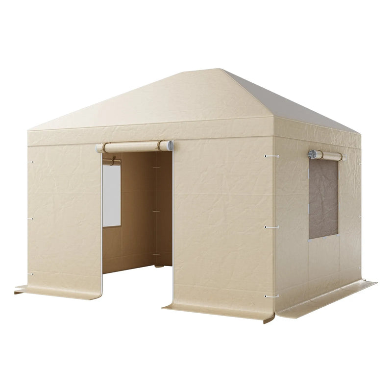 Ziemas paviljona pārsegs, piemērots 3,07 × 3,67 m cietā jumta paviljoniem, ar sienām un logiem, augstas blīvuma PE materiāls