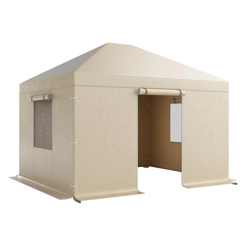 Ziemas paviljona pārsegs, piemērots 3,07 × 3,67 m cietā jumta paviljoniem, ar sienām un logiem, augstas blīvuma PE materiāls