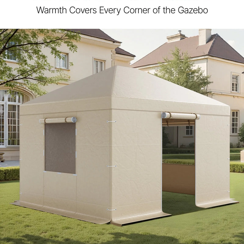 Ziemas paviljona pārsegs, piemērots 3,07 × 3,67 m cietā jumta paviljoniem, ar sienām un logiem, augstas blīvuma PE materiāls