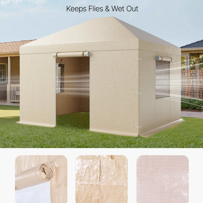 Ziemas paviljona pārsegs, piemērots 3,07 × 3,67 m cietā jumta paviljoniem, ar sienām un logiem, augstas blīvuma PE materiāls