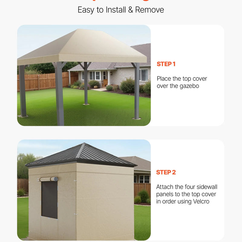 Ziemas paviljona pārsegs, piemērots 3,07 × 3,67 m cietā jumta paviljoniem, ar sienām un logiem, augstas blīvuma PE materiāls