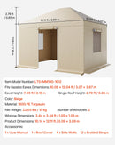 Ziemas paviljona pārsegs, piemērots 3,07 × 3,67 m cietā jumta paviljoniem, ar sienām un logiem, augstas blīvuma PE materiāls