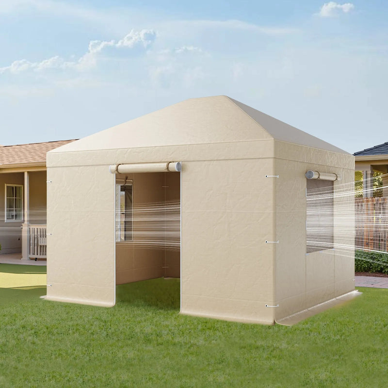 Ziemas paviljona pārsegs, piemērots 3,07 × 3,67 m cietā jumta paviljoniem, ar sienām un logiem, augstas blīvuma PE materiāls