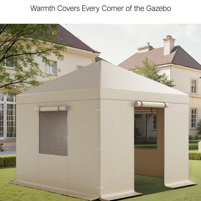 Ziemas paviljona pārsegs, piemērots 3,05 × 3,05 m cietā jumta paviljoniem, ar sienām un logiem, augstas blīvuma PE materiāls