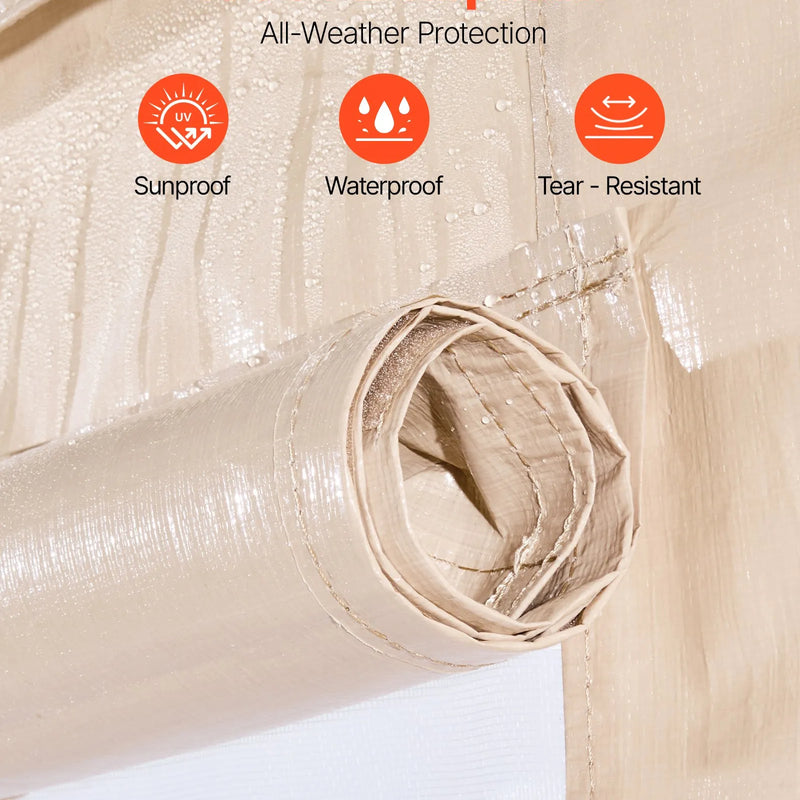 Ziemas paviljona pārsegs, piemērots 3,05 × 3,05 m cietā jumta paviljoniem, ar sienām un logiem, augstas blīvuma PE materiāls