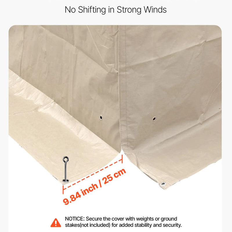 Ziemas paviljona pārsegs, piemērots 3,05 × 3,05 m cietā jumta paviljoniem, ar sienām un logiem, augstas blīvuma PE materiāls