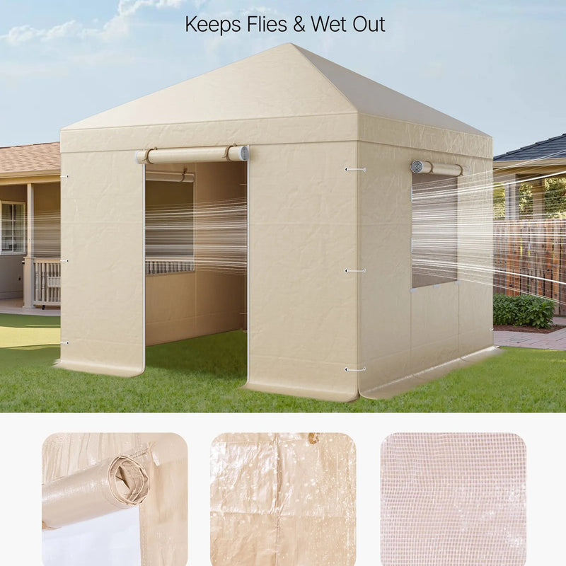 Ziemas paviljona pārsegs, piemērots 3,05 × 3,05 m cietā jumta paviljoniem, ar sienām un logiem, augstas blīvuma PE materiāls