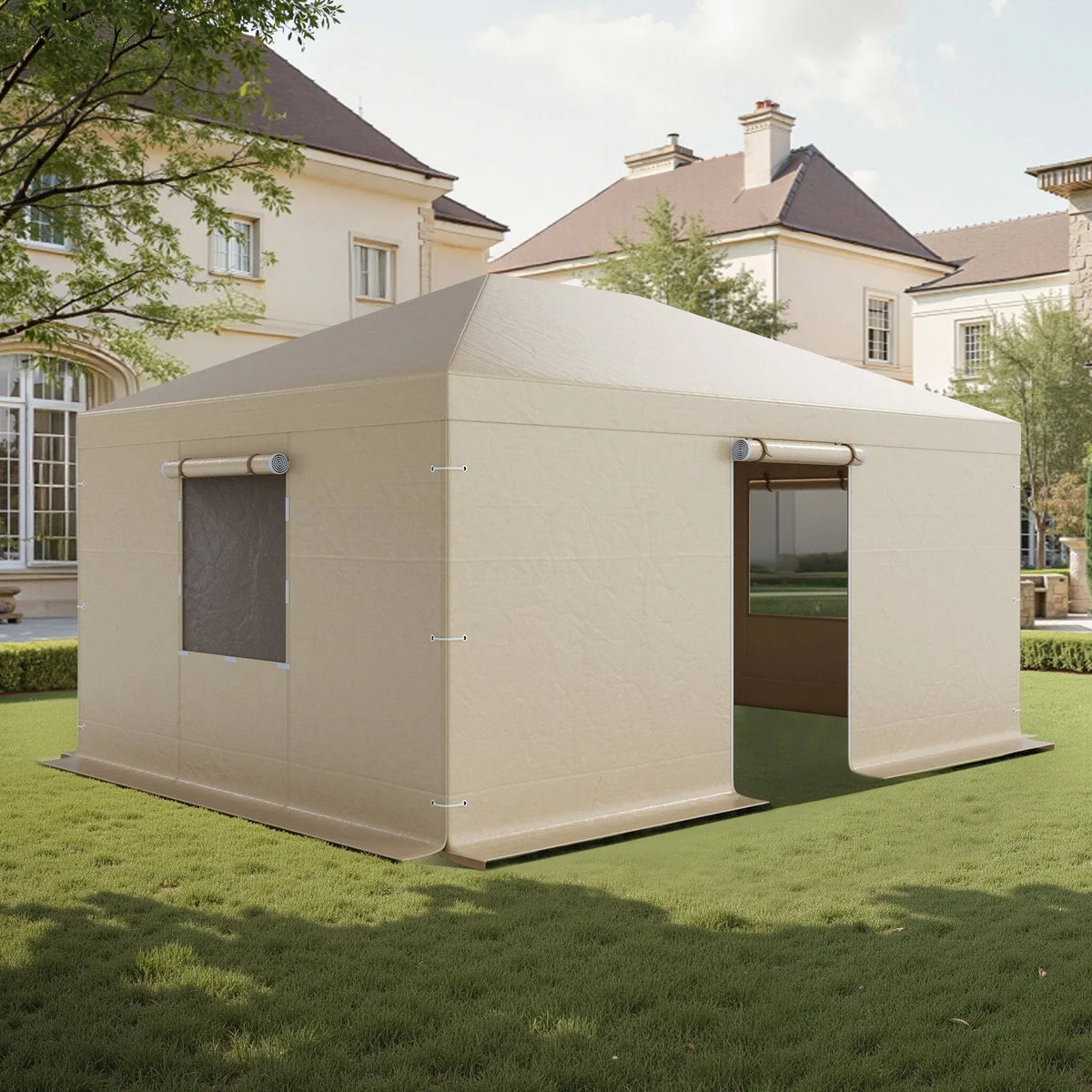 Winter Pavilion Cover, Suitable for 3.68 × 4.90 m Hard Roof Gazebos, with Walls and Windows, High-Density PE Material