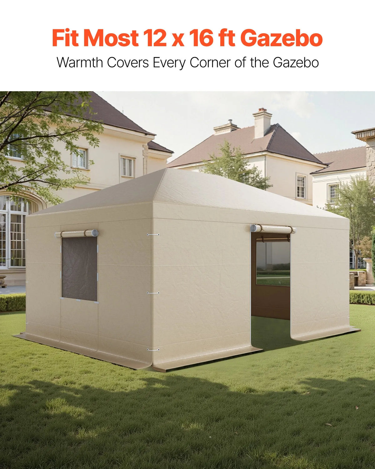 Winter Pavilion Cover, Suitable for 3.68 × 4.90 m Hard Roof Gazebos, with Walls and Windows, High-Density PE Material