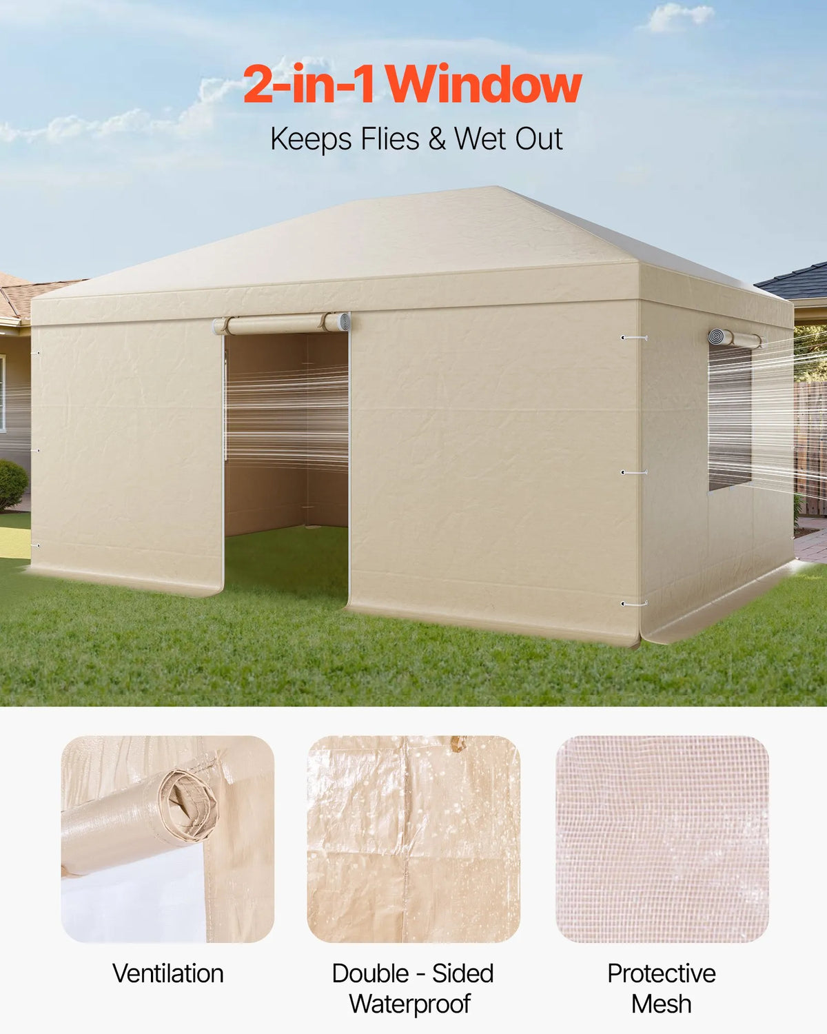 Winter Pavilion Cover, Suitable for 3.68 × 4.90 m Hard Roof Gazebos, with Walls and Windows, High-Density PE Material
