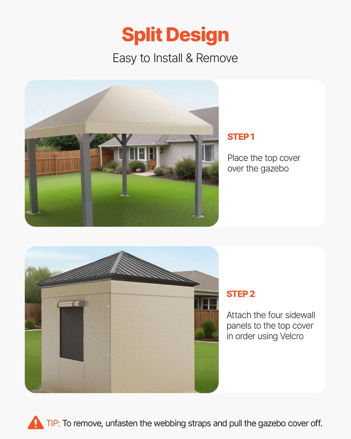 Winter Pavilion Cover, Suitable for 3.68 × 4.90 m Hard Roof Gazebos, with Walls and Windows, High-Density PE Material