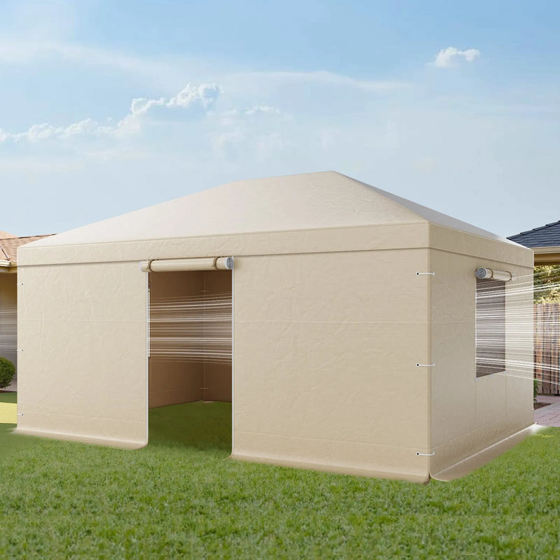 Ziemas paviljona pārsegs, piemērots 3,68 × 4,90 m cietā jumta paviljoniem, ar sienām un logiem, augstas blīvuma PE materiāls