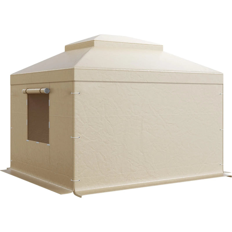 Ziemas paviljona pārsegs, piemērots 3,05 × 3,65 m cietā jumta paviljoniem, divslāņu, ar sienām un logiem, augstas blīvuma PE materiāls