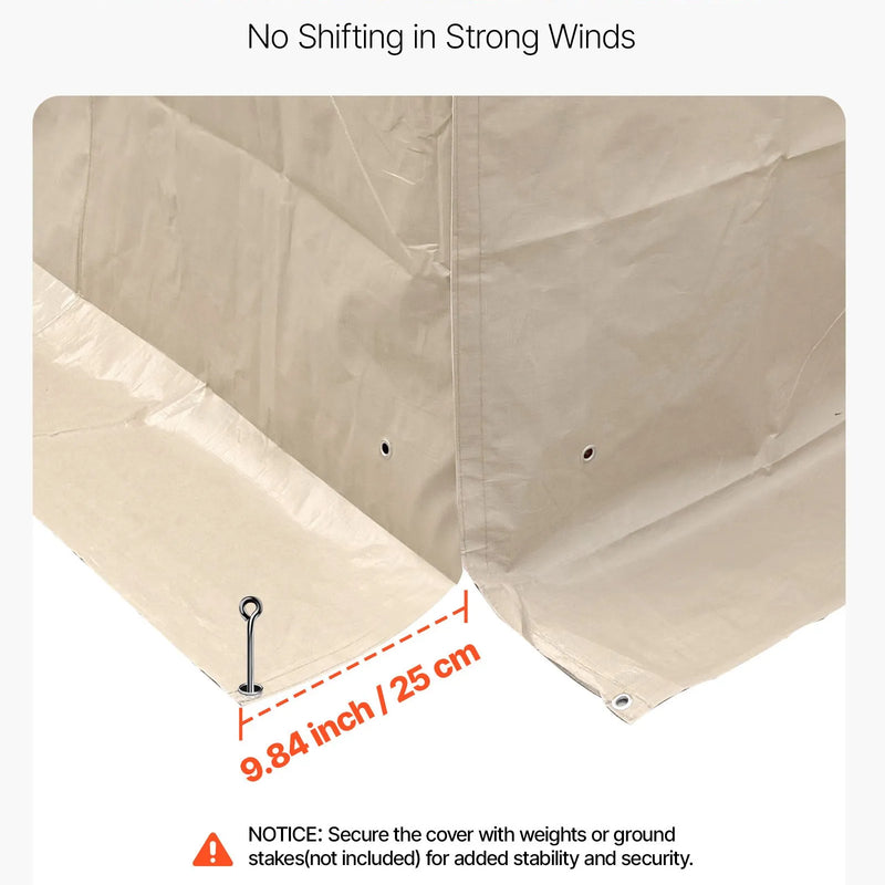 Ziemas paviljona pārsegs, piemērots 3,05 × 3,65 m cietā jumta paviljoniem, divslāņu, ar sienām un logiem, augstas blīvuma PE materiāls