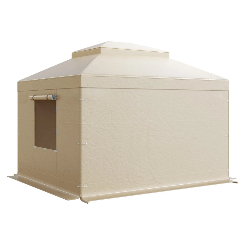 Ziemas paviljona pārsegs, piemērots 3,05 × 3,05 m cietā jumta paviljoniem, divslāņu, ar sienām un logiem, augstas blīvuma PE materiāls