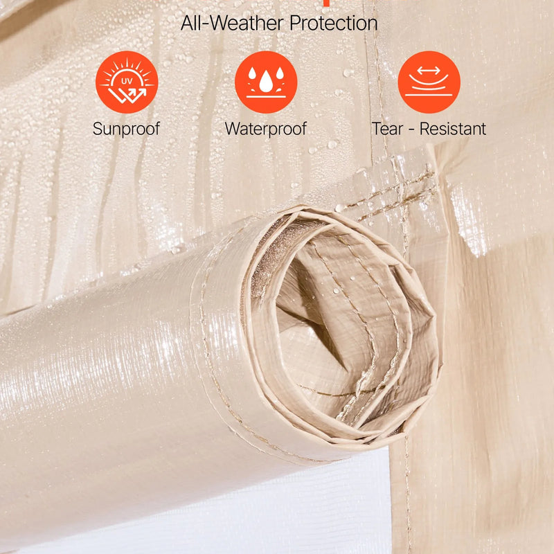 Ziemas paviljona pārsegs, piemērots 3,05 × 3,05 m cietā jumta paviljoniem, divslāņu, ar sienām un logiem, augstas blīvuma PE materiāls