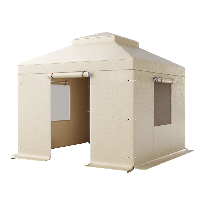 Ziemas paviljona pārsegs, piemērots 3,05 × 3,05 m cietā jumta paviljoniem, divslāņu, ar sienām un logiem, augstas blīvuma PE materiāls