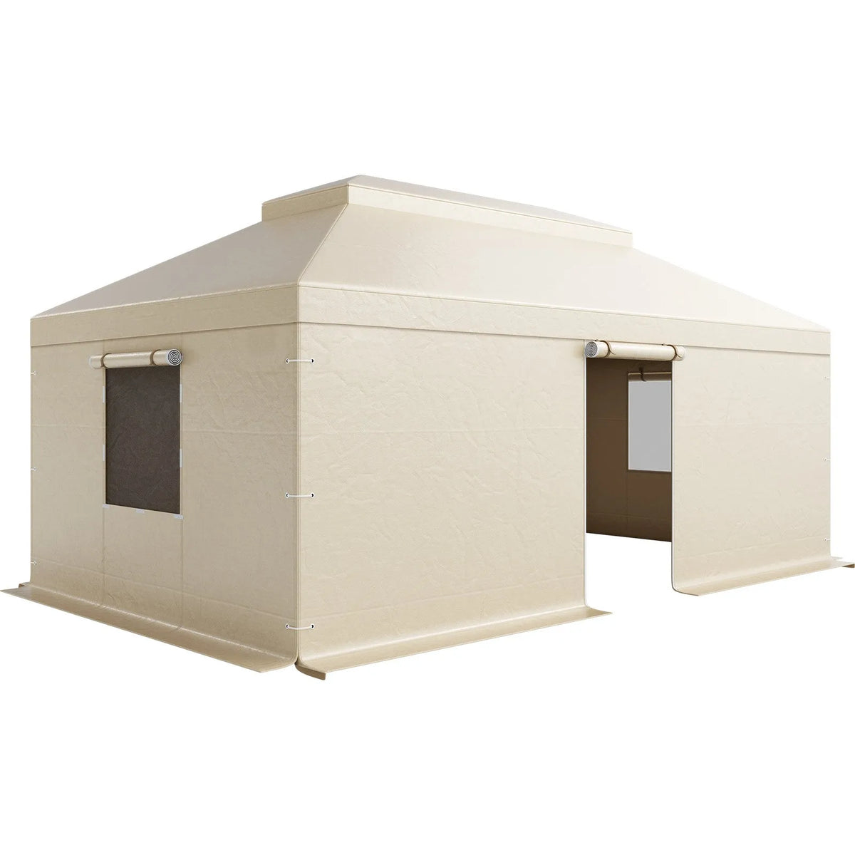 Winter Pavilion Cover for 3.66 × 6.10 m Hard Roof Gazebos, Double-Layer, with Walls and Mesh Windows, High-Density PE Material
