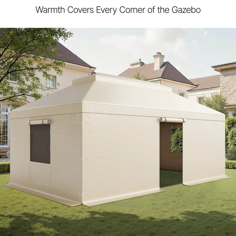 Ziemas paviljona pārsegs, piemērots 3,66 × 6,10 m cietā jumta paviljoniem, divslāņu, ar sienām un sieta logiem, augstas blīvuma PE materiāls