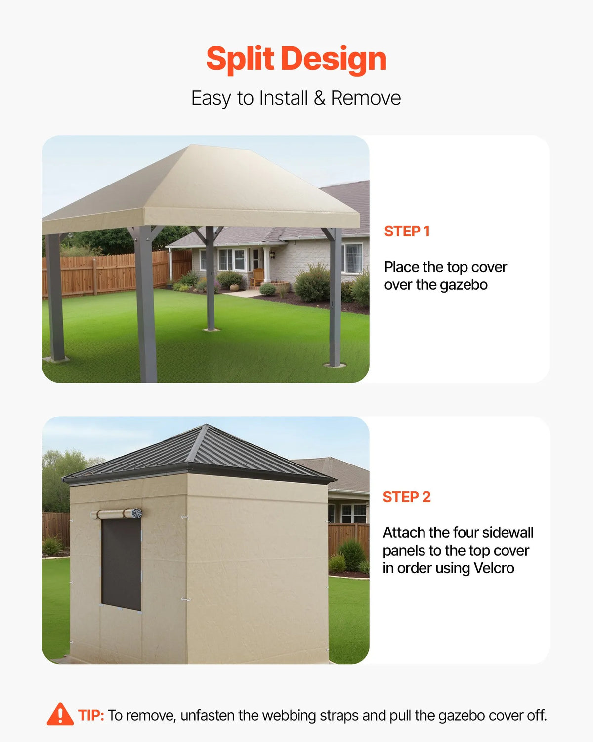 Winter Pavilion Cover for 3.66 × 6.10 m Hard Roof Gazebos, Double-Layer, with Walls and Mesh Windows, High-Density PE Material