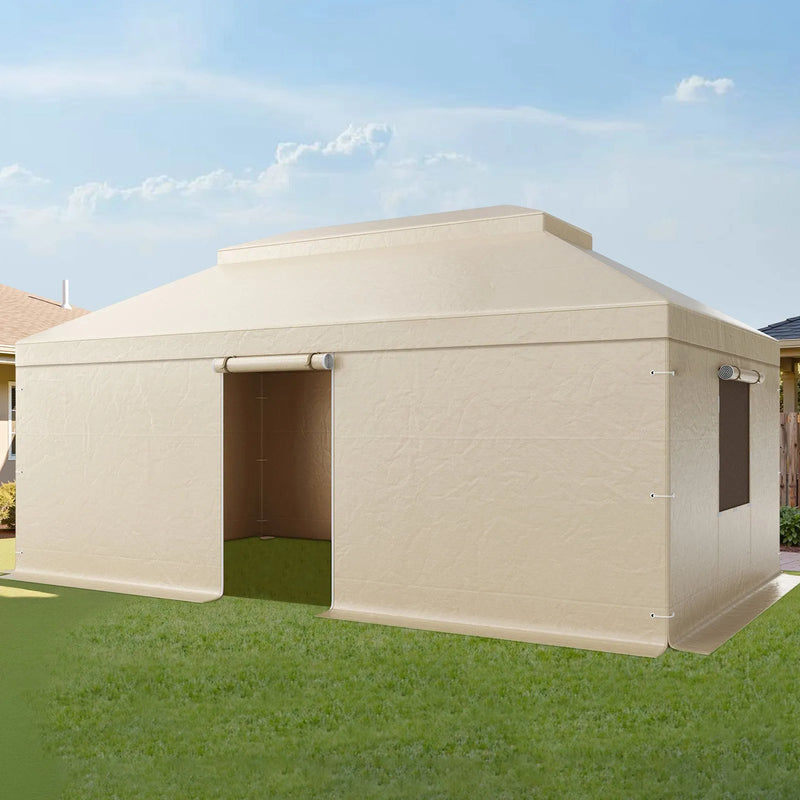 Ziemas paviljona pārsegs, piemērots 3,66 × 6,10 m cietā jumta paviljoniem, divslāņu, ar sienām un sieta logiem, augstas blīvuma PE materiāls