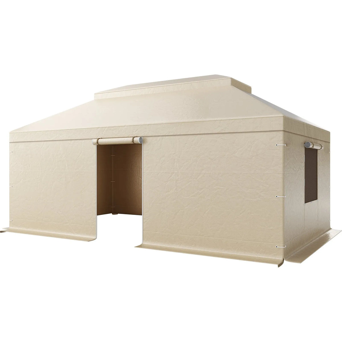 Winter Pavilion Cover for 3.66 × 6.10 m Hard Roof Gazebos, Double-Layer, with Walls and Mesh Windows, High-Density PE Material
