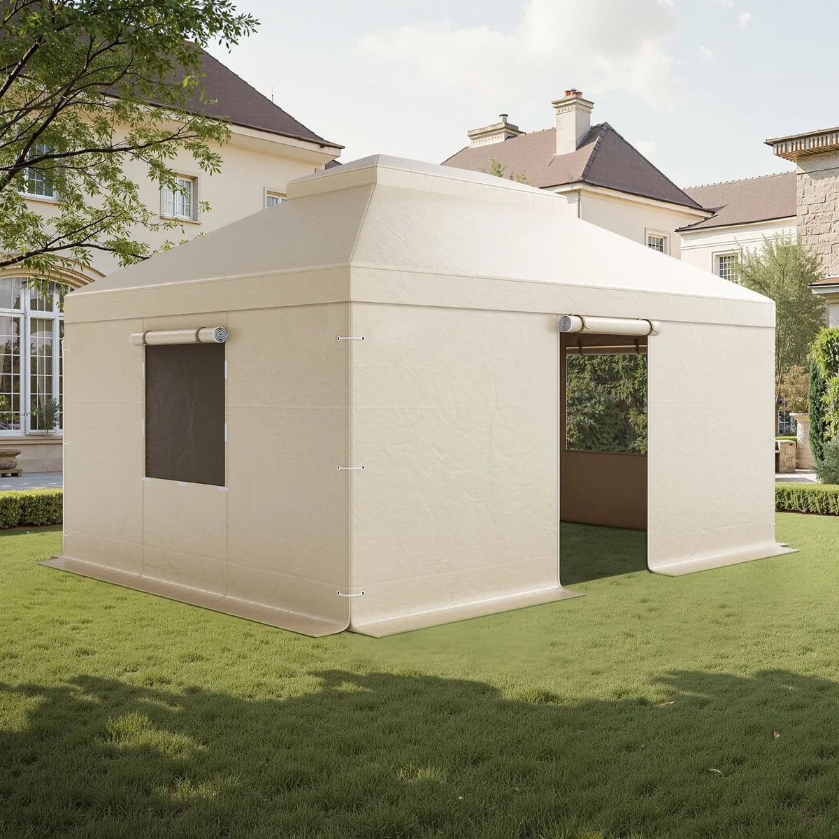 Winter Pavilion Cover for 3.66 × 4.87 m Hard Roof Gazebos, Double-Layer, with Walls and Windows, High-Density PE Material