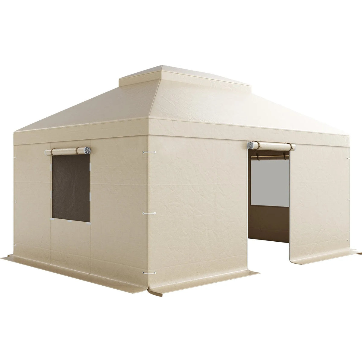 Winter Pavilion Cover for 3.66 × 4.87 m Hard Roof Gazebos, Double-Layer, with Walls and Windows, High-Density PE Material