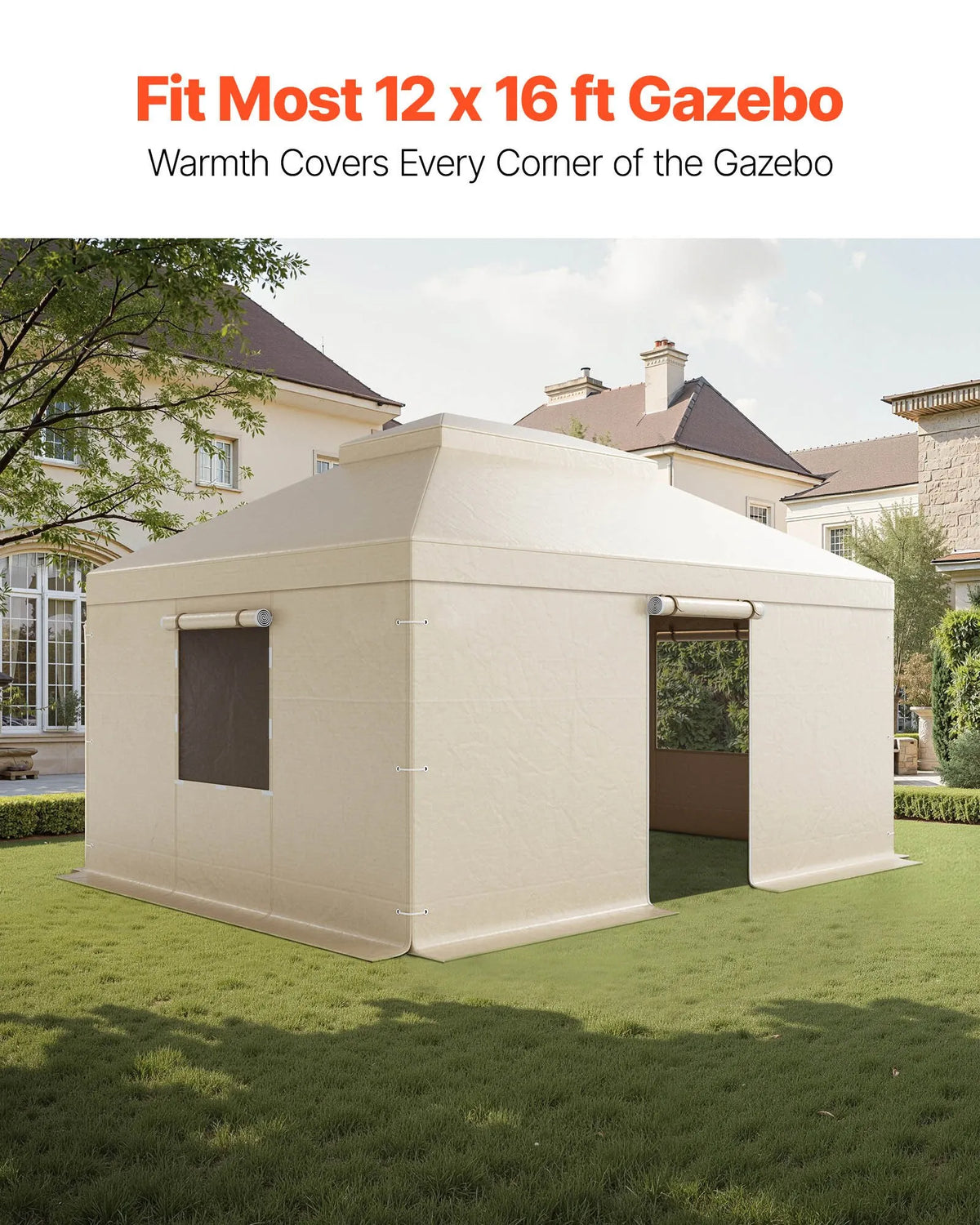 Winter Pavilion Cover for 3.66 × 4.87 m Hard Roof Gazebos, Double-Layer, with Walls and Windows, High-Density PE Material