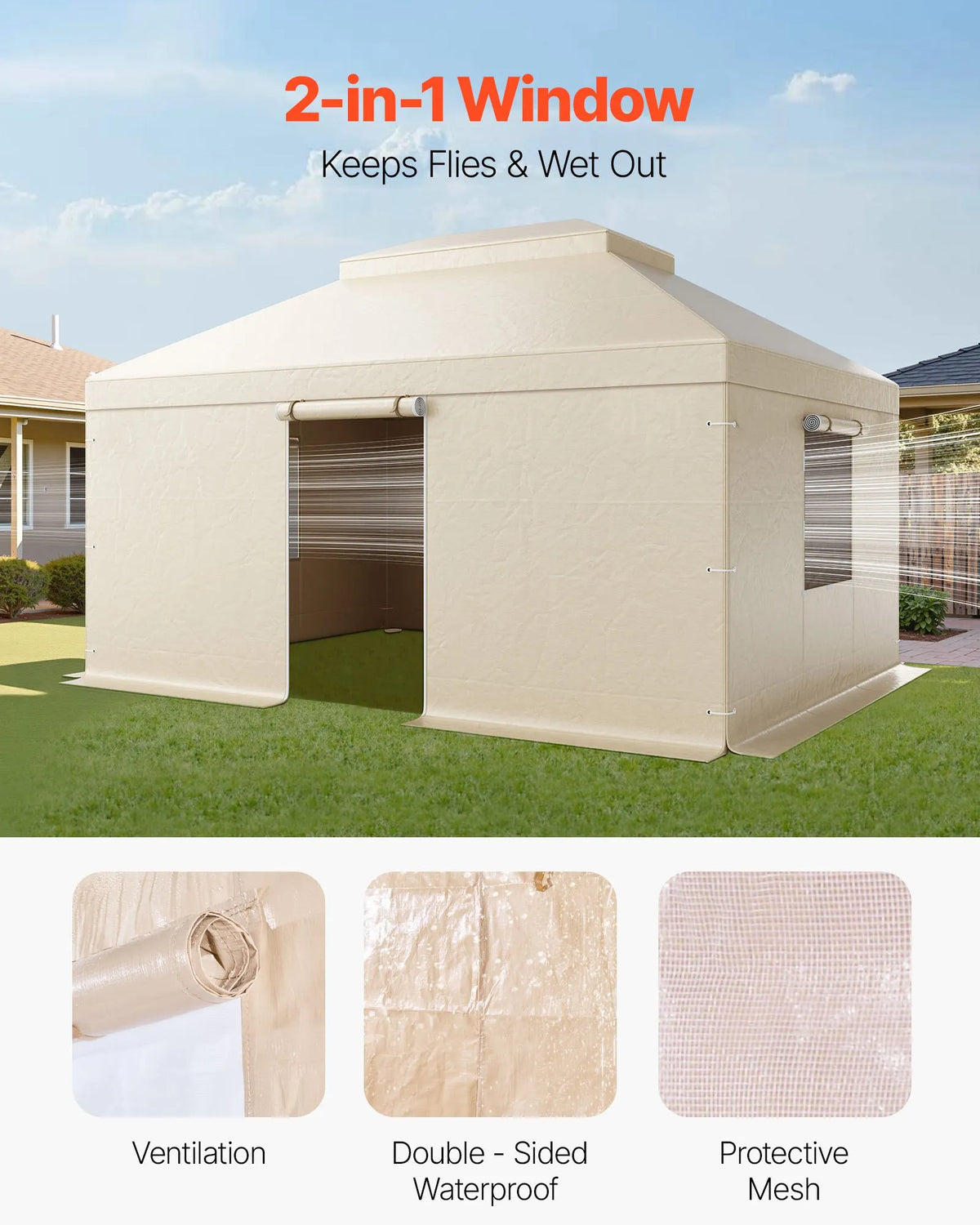 Winter Pavilion Cover for 3.66 × 4.87 m Hard Roof Gazebos, Double-Layer, with Walls and Windows, High-Density PE Material