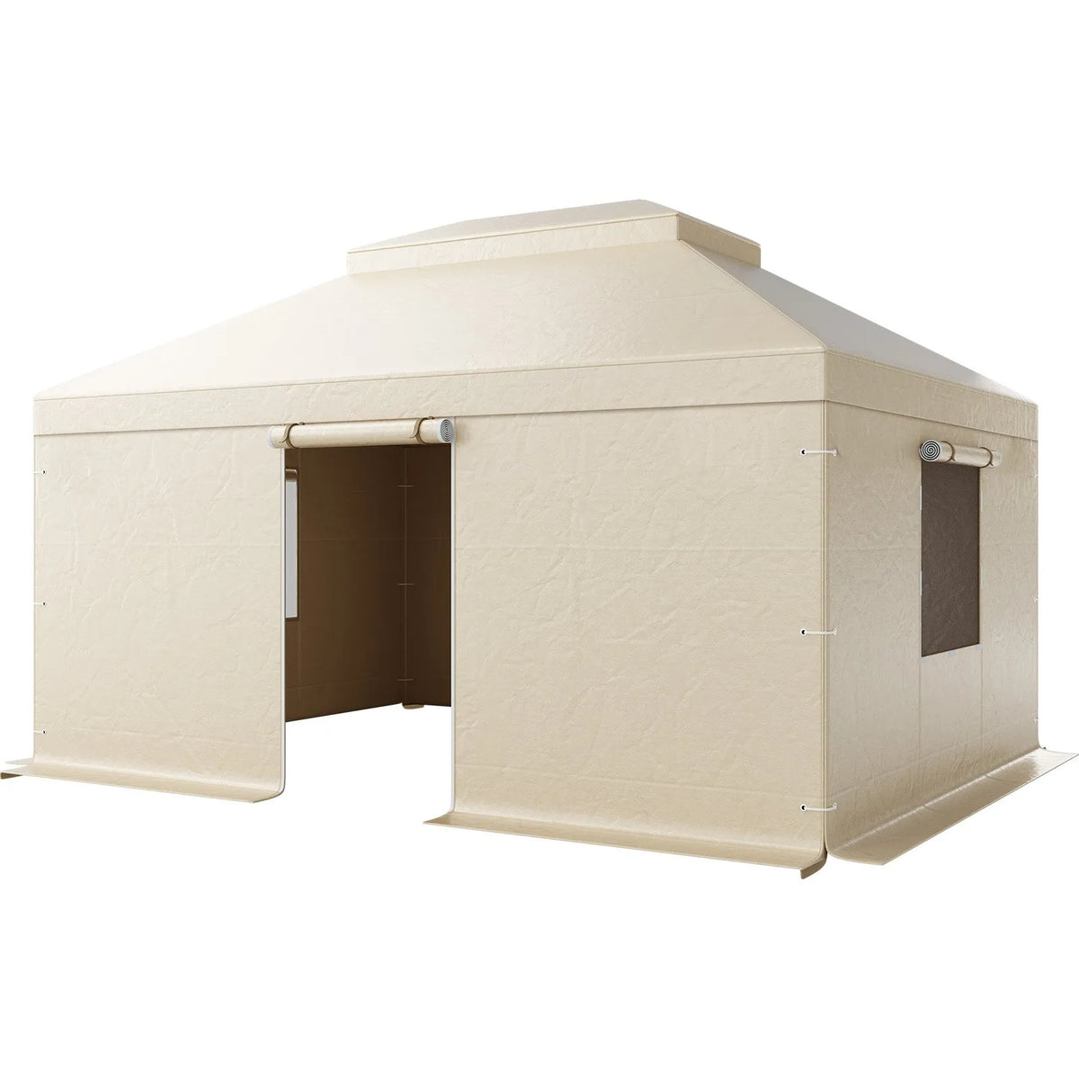Winter Pavilion Cover for 3.66 × 4.87 m Hard Roof Gazebos, Double-Layer, with Walls and Windows, High-Density PE Material