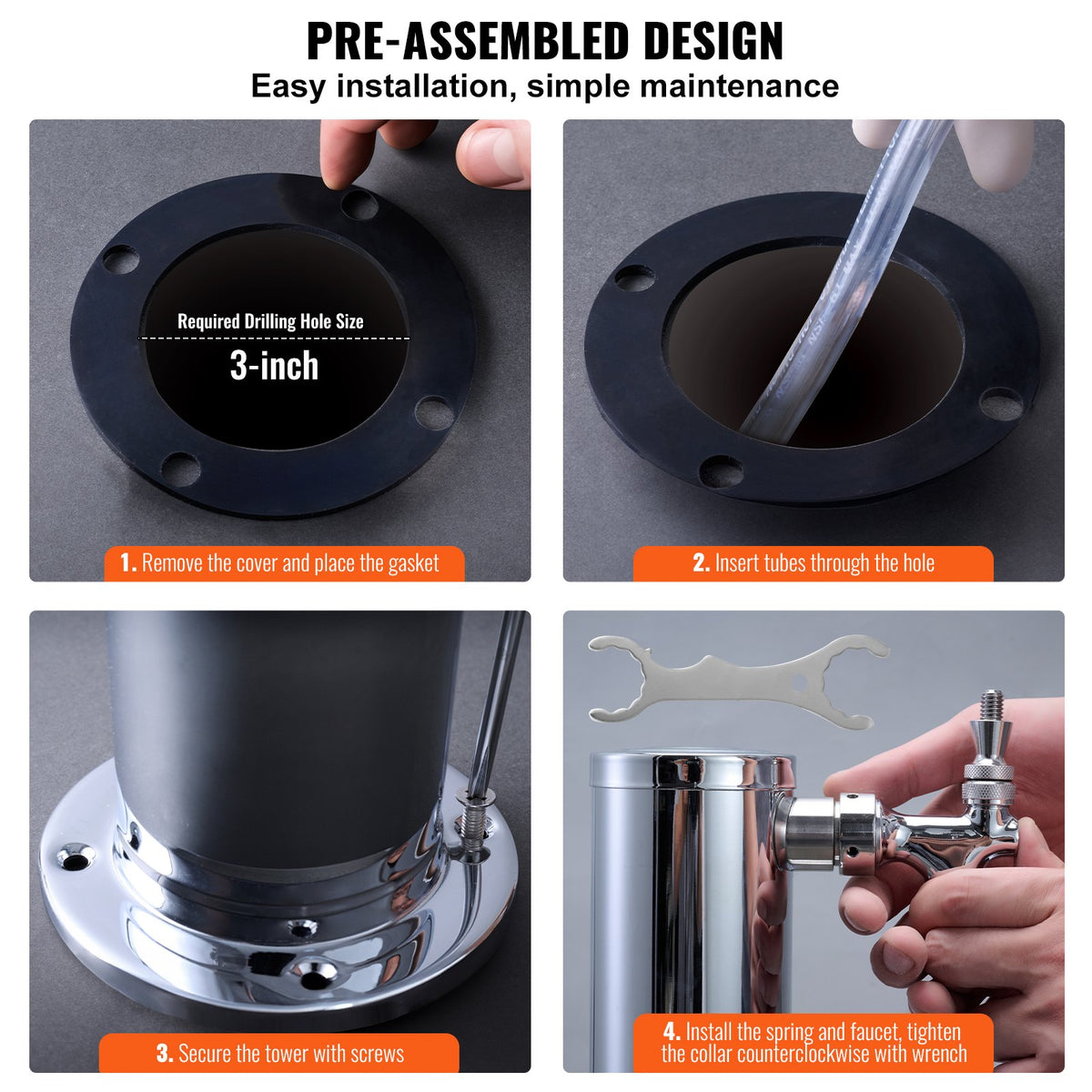 VEVOR Dual Tap Beer Tower with Tubing and Self-Closing Connectors, Stainless Steel Kegerator Kit