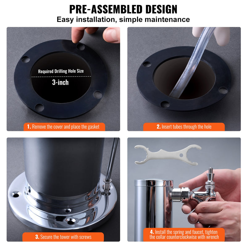 VEVOR trīs krānu alus dozators, nerūsējošais tērauds, kegeratora komplekts ar iepriekš samontētām šļūtenēm un pašaizverošiem krānu savienojumiem, piemērots pasākumiem, bāriem un restorāniem