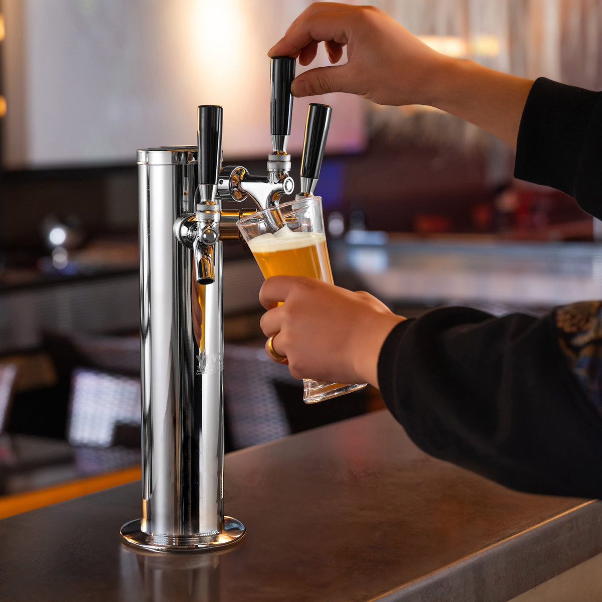 VEVOR Three Tap Beer Tower with Tubing and Self-Closing Connectors, Stainless Steel Kegerator Kit