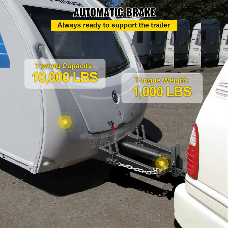 Svara sadales sakabe, 454 kg vertikālās slodzes ietilpība, slodzes izlīdzinoša sakabe ar šūpošanās kontroli, 50 mm lodveida savienojums, 100 mm pacēlums/nolaišana, 4 ķēdes un universāls rāmja kronšteins, stabila piekabes vilkšana bez šūpošanās