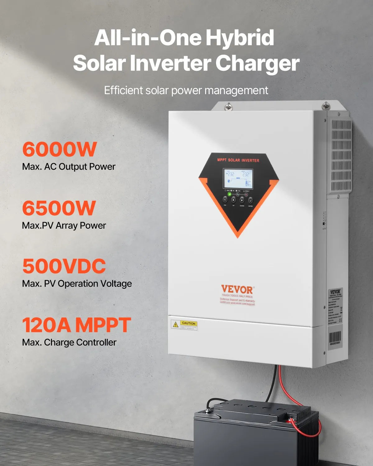 VEVOR Hybrid Inverter 6000W — 48V, MPPT 120A