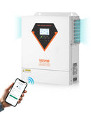 VEVOR hibrīdais saules invertors 3500 W, viss vienā tīras sinusoidās strāvas invertors–lādētājs, 24 V DC uz vienfāzes 220–230 V AC, ar iebūvētu 100 A MPPT saules kontrolieri, paredzēts autonomām sistēmām ar svina-skābes un litija akumulatoriem