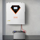VEVOR hibrīdais saules invertors 3500 W, viss vienā tīras sinusoidās strāvas invertors–lādētājs, 24 V DC uz vienfāzes 220–230 V AC, ar iebūvētu 100 A MPPT saules kontrolieri, paredzēts autonomām sistēmām ar svina-skābes un litija akumulatoriem