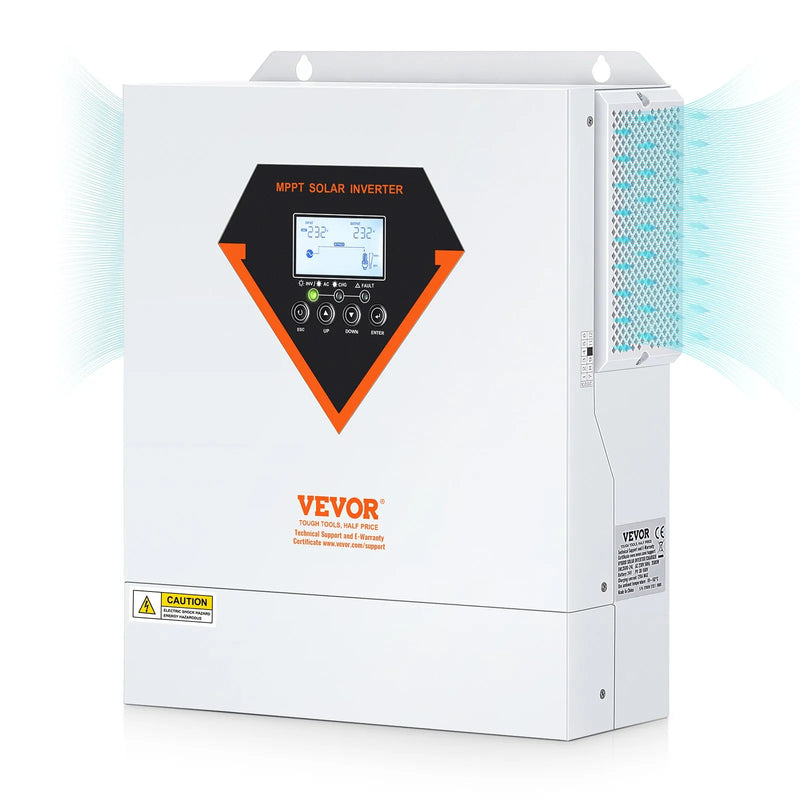 VEVOR hibrīdais saules invertors, 3500 W, tīra sinusa autonomais invertors-lādētājs, 230 V AC “viss vienā” jaudas invertors ar iebūvētu 60 A MPPT saules uzlādes kontrolieri, atbalsta hibrīdo uzlādi no saules un elektrotīkla