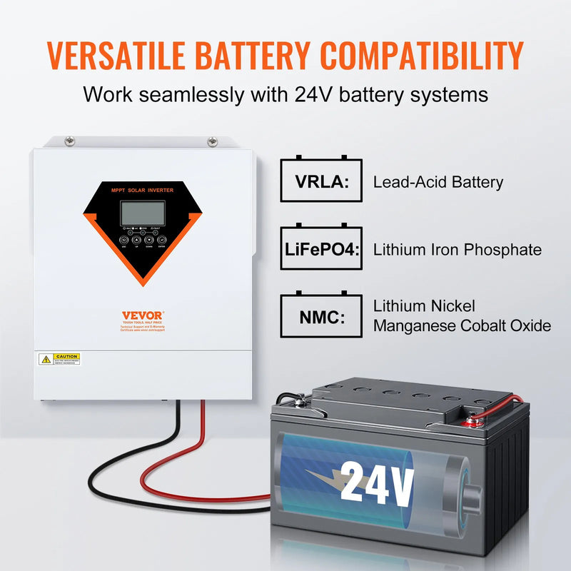 VEVOR hibrīdais saules invertors, 3500 W, tīra sinusa autonomais invertors-lādētājs, 230 V AC “viss vienā” jaudas invertors ar iebūvētu 60 A MPPT saules uzlādes kontrolieri, atbalsta hibrīdo uzlādi no saules un elektrotīkla