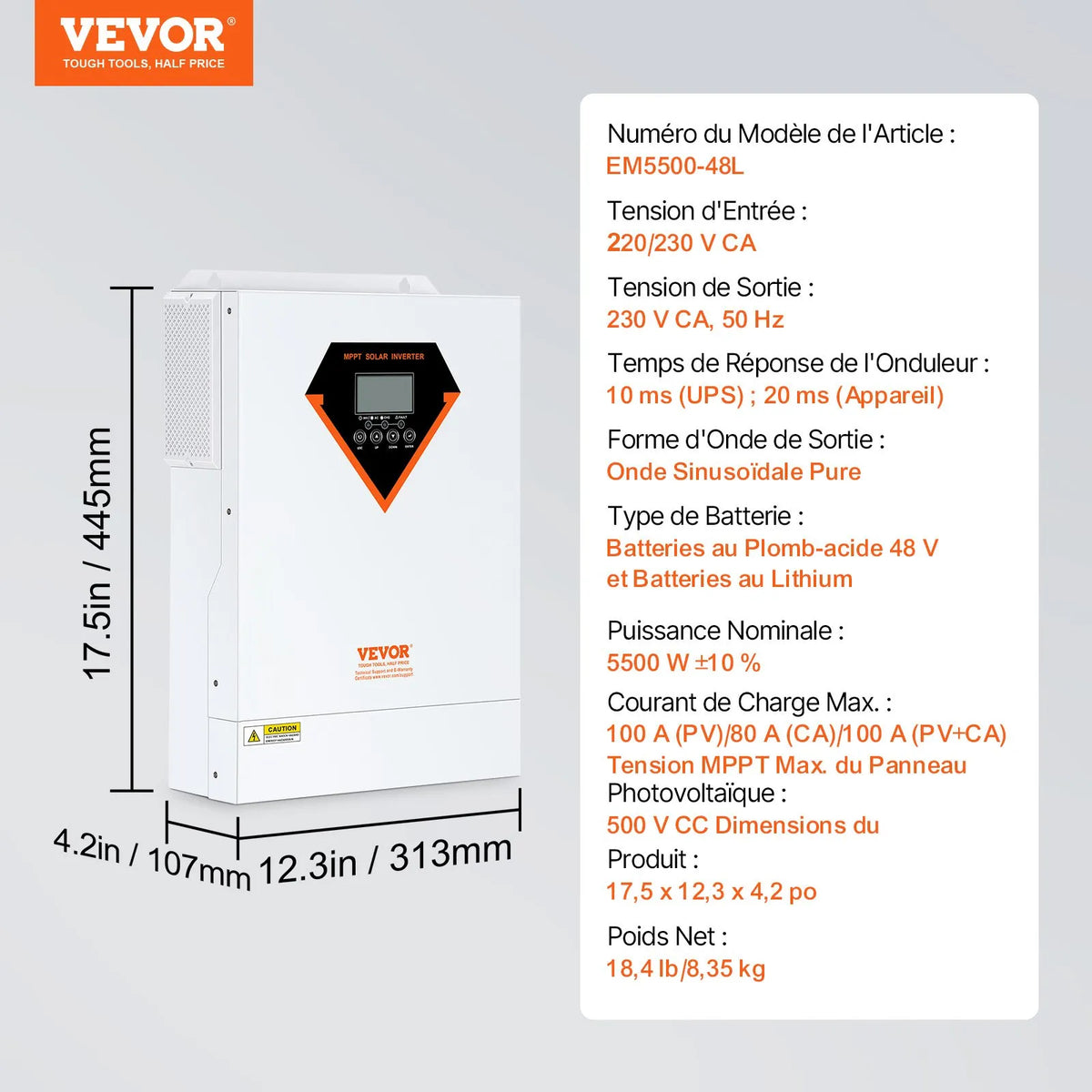 VEVOR Hybrid Inverter 5500W — MPPT 100A, off-grid