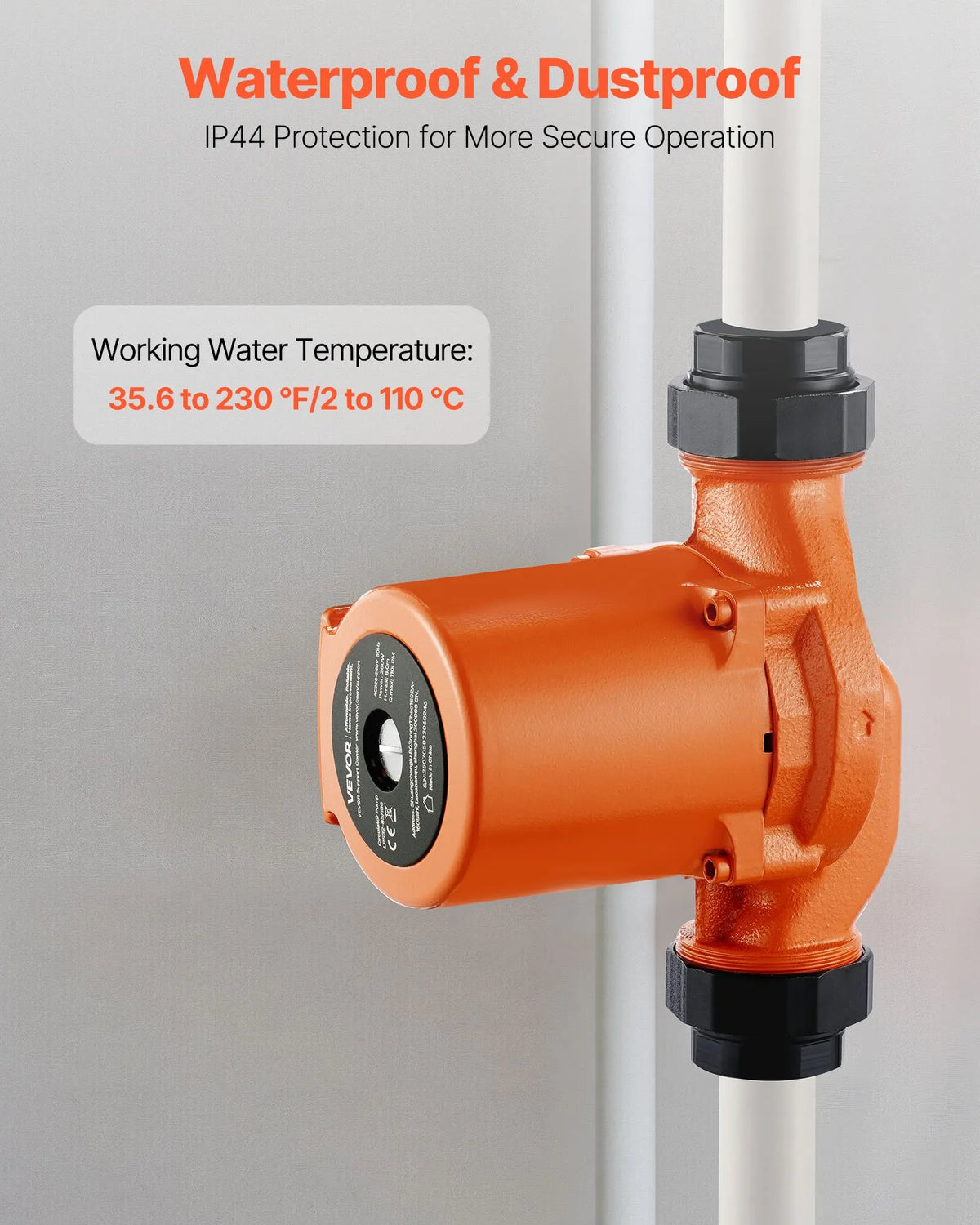VEVOR LPS32-8S/180 Cast Iron Circulation Pump, 0.28 kW Power, 220–240 V, Flow up to 110 l/min, Hot Water Recirculation Pump with Threaded Connection, 3-Speed Control, Quiet Operation for Home Heating Systems