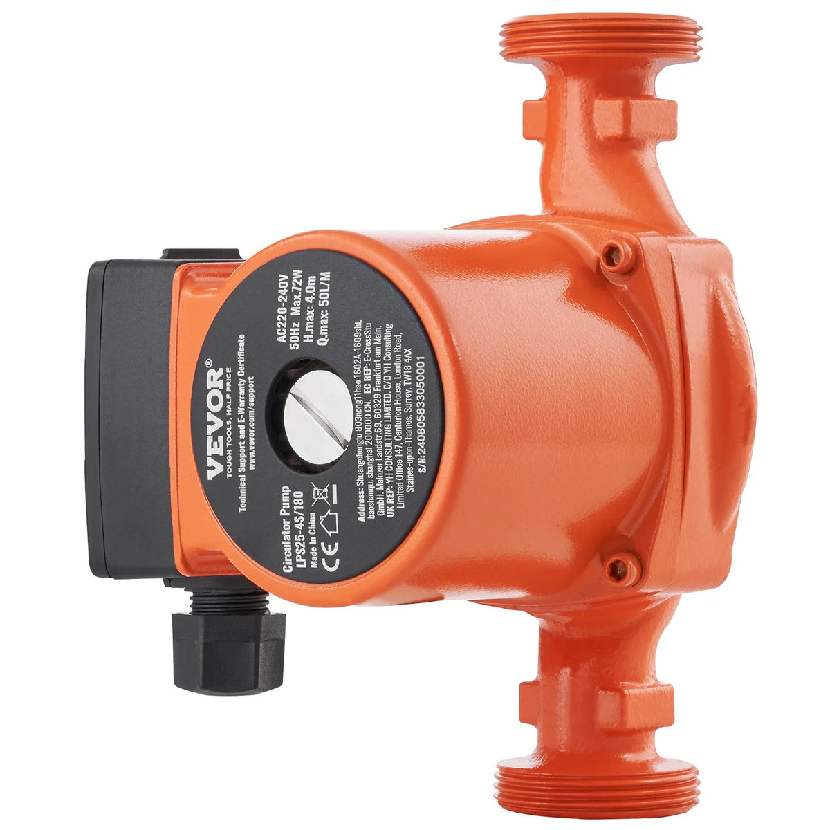 VEVOR LPS25-4S-180 hot water circulation pump, 220 V, 72 W, 50 l/min, 3-speed circulation pump with 38 mm NPT threaded connection, quiet operation for home water heater systems