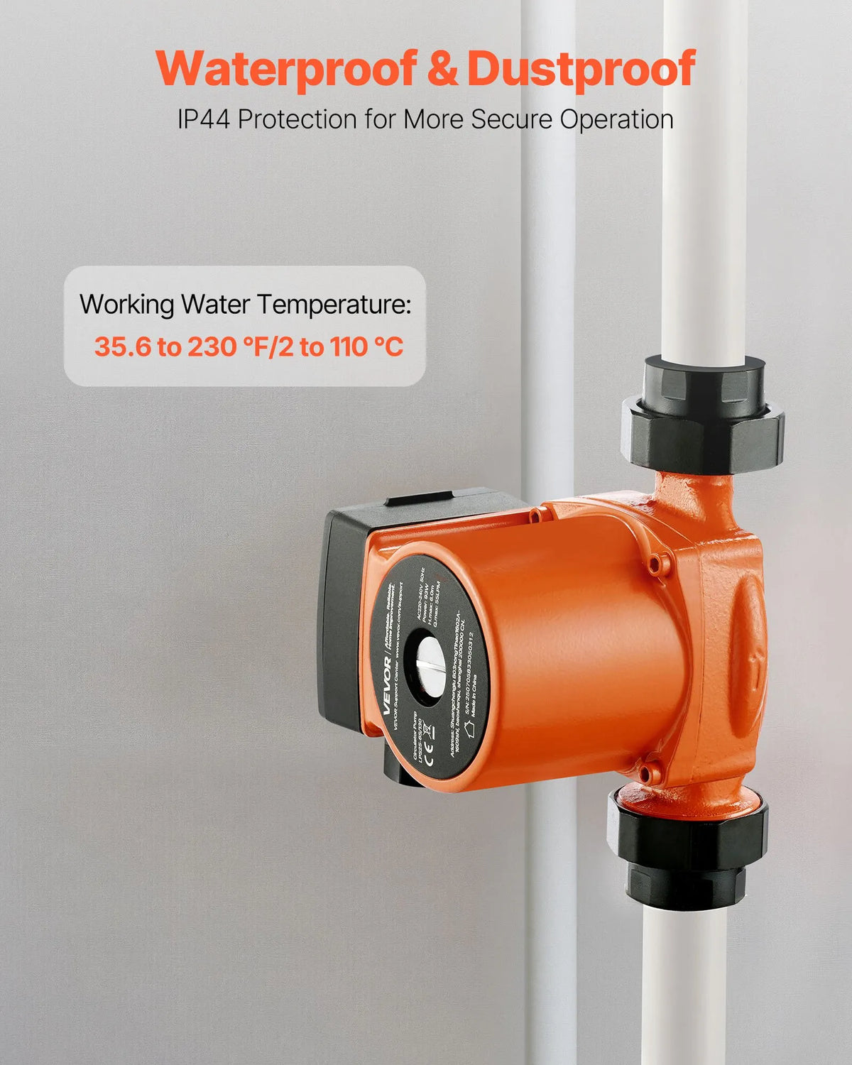 VEVOR LPS25-6S/130 Cast Iron Circulation Pump, 220–240 V, 55 l/min Hot Water Circulation, Threaded Connection, 3-Speed Control, Quiet Operation, for Home Heating Systems