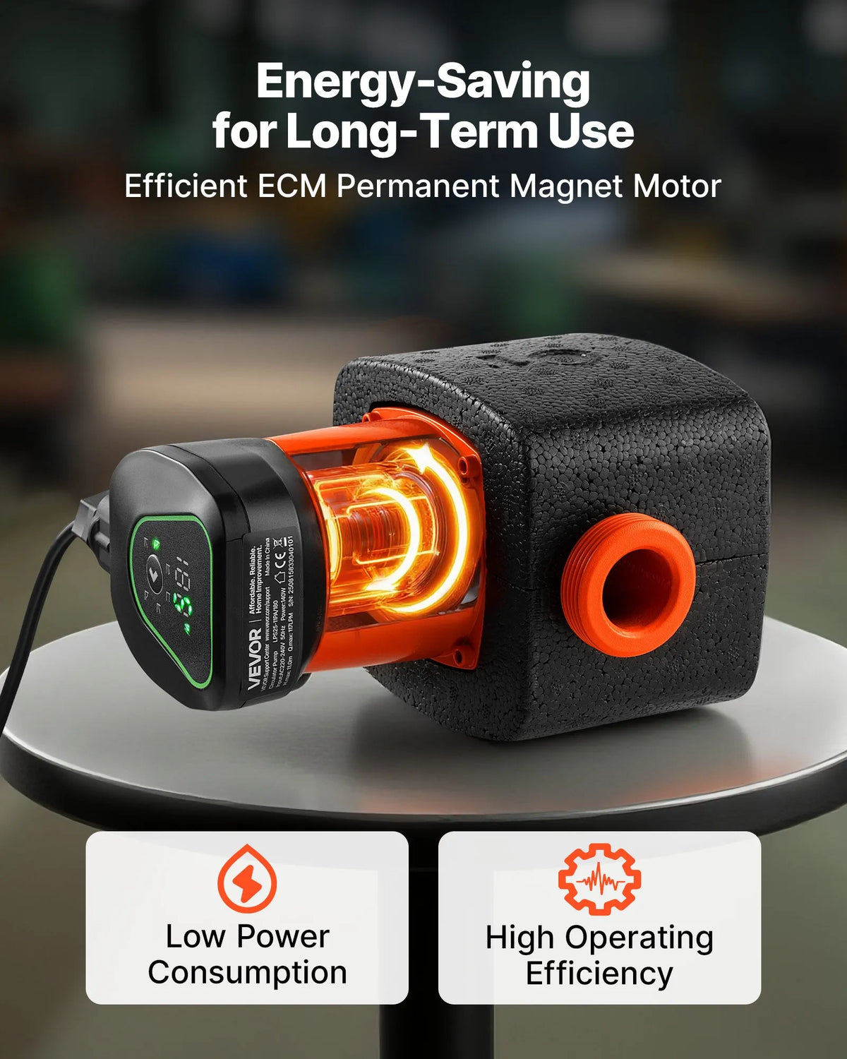 VEVOR LPS25-11PA/180 High-Efficiency Circulation Pump, 117 l/min, Max Head 11 m, Cast Iron Hot Water Recirculation Pump with Threaded Connection and Check Valve, Quiet Operation for Home Heating Systems