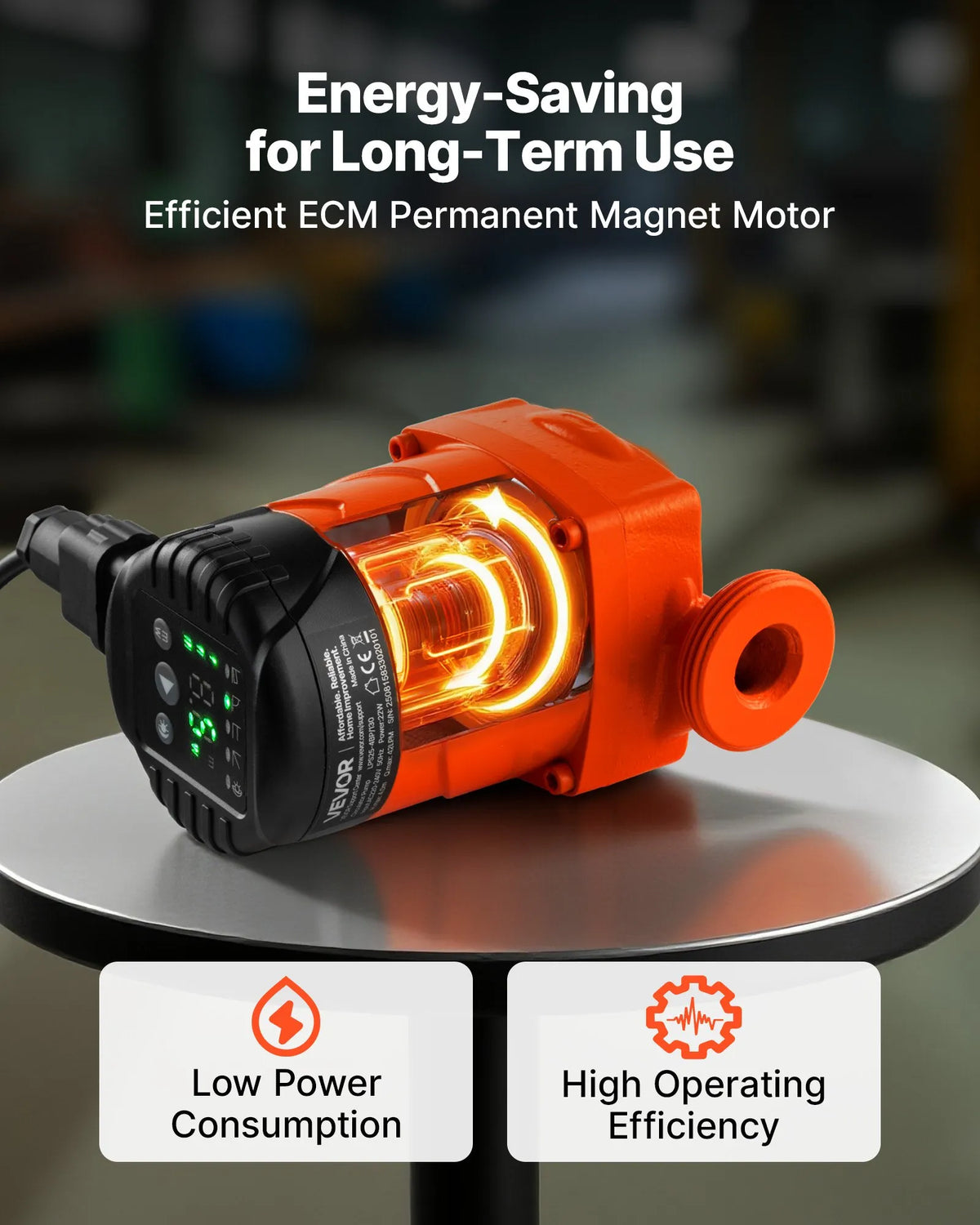 VEVOR LPS25-4BP/130 High-Efficiency Circulation Pump, 42 l/min, Max Head 4 m, Cast Iron Hot Water Recirculation Pump with Threaded Connection and Check Valve, Quiet Operation for Home Heating Systems