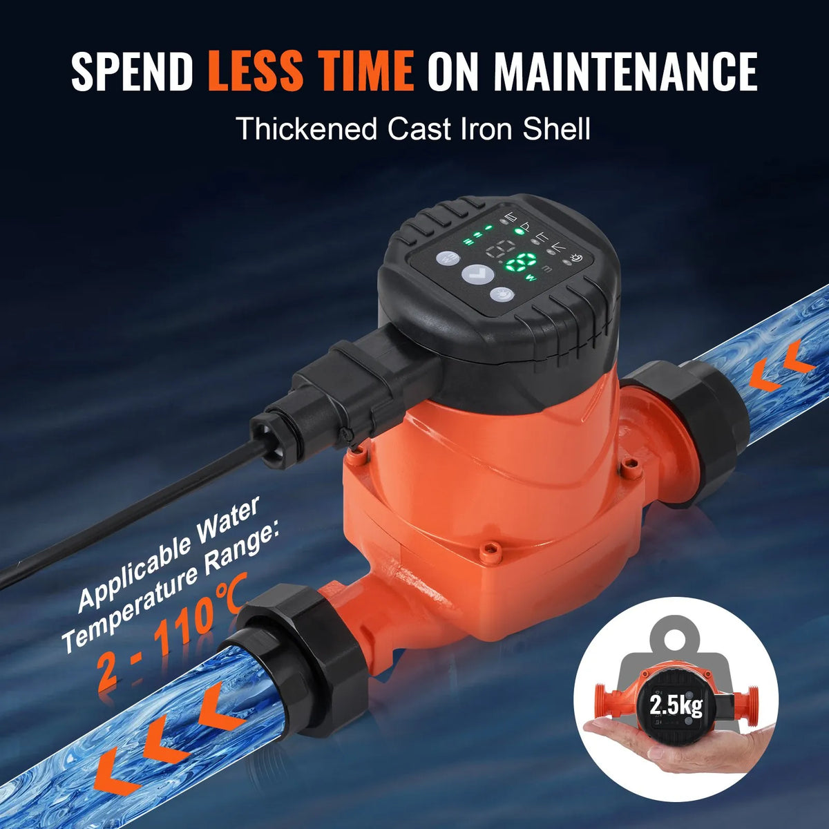 VEVOR LPS25-4BP-180 high-efficiency hot water recirculation pump, 220 V, 22 W, flow up to 50 l/min, EMC automatic circulation pump with threaded NPT connection 38 mm (1½″), for water heater systems